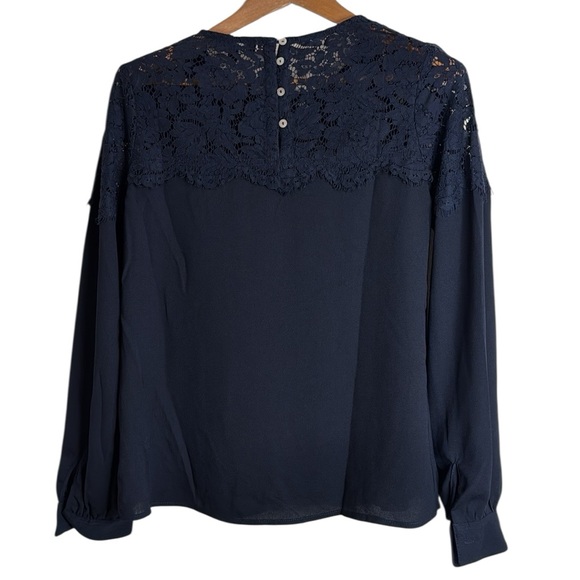 Lulu's Women’s Picture This Lace Round Neck Long Sleeve Blouse Navy size S - Picture 2 of 12